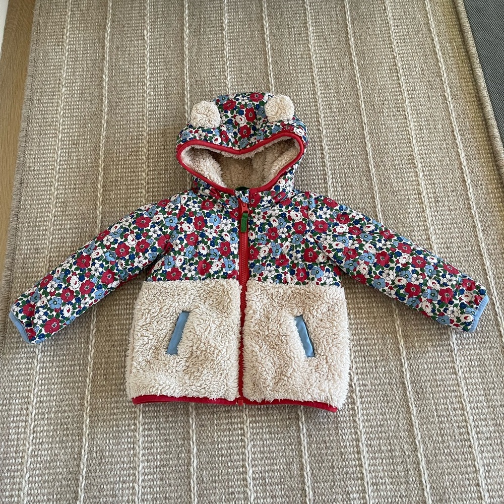 Boden Floral Hooded Sherpa Jacket Sz 12-18M